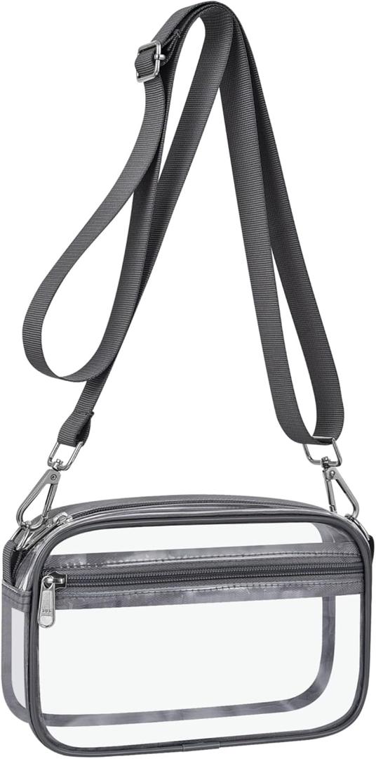 Bagenius Clear Bag for Stadium Events Clear Purse with Removable Strap Transparent Handbag for Concert and Sport Events (Grey)