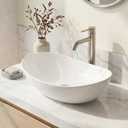 KES 20" x 13" Oval Vessel Sink for Bathroom Vanity Countertop, Glossy White Ceramic Bathroom Sink Bowl Above Counter, Boat Shape, Modern Look, Crafted to Endure, BVS139