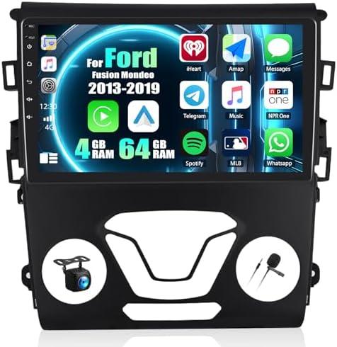 4G+64G Android 13 Car Stereo for Ford Fusion Mondeo 2013-2019 9 Inch Touch Screen with CarPlay Android Auto Mirror Link UI Bluetooth FM GPS Navigation WiFi SWC Shot Cut Backup Camera MIC