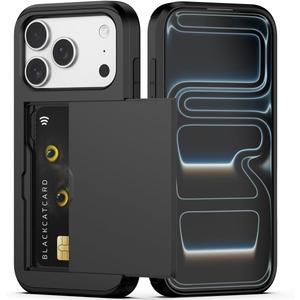 Nvollnoe Compatible with iPhone 17 Pro Case with Card Holder Dual Layer Heavy Duty Protective Shockproof Hidden Card Slot Slim Wallet Phone Case for Women&Men 6.3 inch (Black)