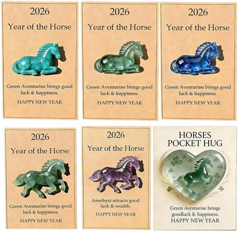 6PCS Horses Pocket Hug - 2026 Elegant Clear Crystal Horse Figurines - A Symbol of Strength & New Beginnings, Meaningful Year Gift for Friends, Family Life Milestones