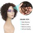 HUA Short Curly Human Hair Wigs for Black Women Highlights Brown Color Kinky Curly Wigs for White/Black Women 8 Inch Brazilian Short Human Hair Wigs for Black Women Wear And Go Glueless Wig