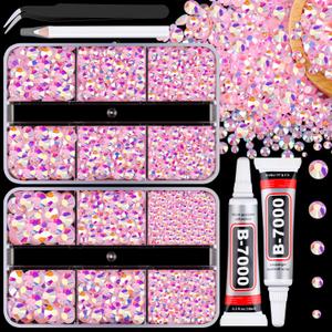 Resin Jelly Rhinestones for Crafting with B7000 Jewelry Glue, 2 Boxes Light Pink AB Flatback Crystals with 2Pcs 10ml Glue, Bedazzling Non Hotfix Gems for DIY Tumblers Clothing Shoes Manicure