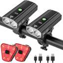 3000 Lumens Super Bright Bike Lights for Night Riding, 5000mAh USB C Rechargeable LED Bicycle Light Front and Rear, Headlight and Back Tail Light Set for Road Mountain