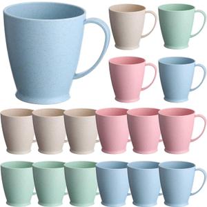 Zopeal 16 Pack Wheat Straw Plastic Coffee Cups Mugs 10 Oz Reusable Plastic Cup Mug with Handle Lightweight Microwavable Dishwasher Safe Unbreakable for Tea Milk Water Juice Coffee (Multicolor) (Assorted)