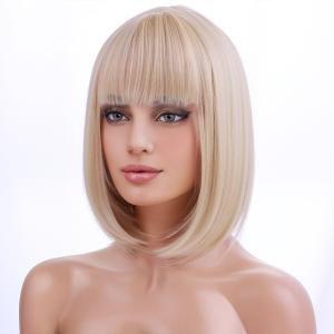 MAGQOO Blonde Wig for Women Blonde Bob Wig Short Straight Blonde Wig with Bangs Synthetic Heat Resistant Halloween Cosplay Cosutme Wig (Golden)