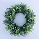 Seasons 22 inch Boxwood Wreath for Front Door, Artificial Spring & Summer Wreath with Greenery Leaf for Farmhouse, Wall, Window or Wedding Home Decor (Lavender)