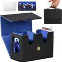 MTG Commander Deck Box-Patented Handle Design, Trading Card Storage Box Organizer Holds 236+ Double-sleeved Cards, Magnet Case with Dice Tray, 2 Card Holders, 6 Dividers for TCG, CCG, EDH -Black Blue