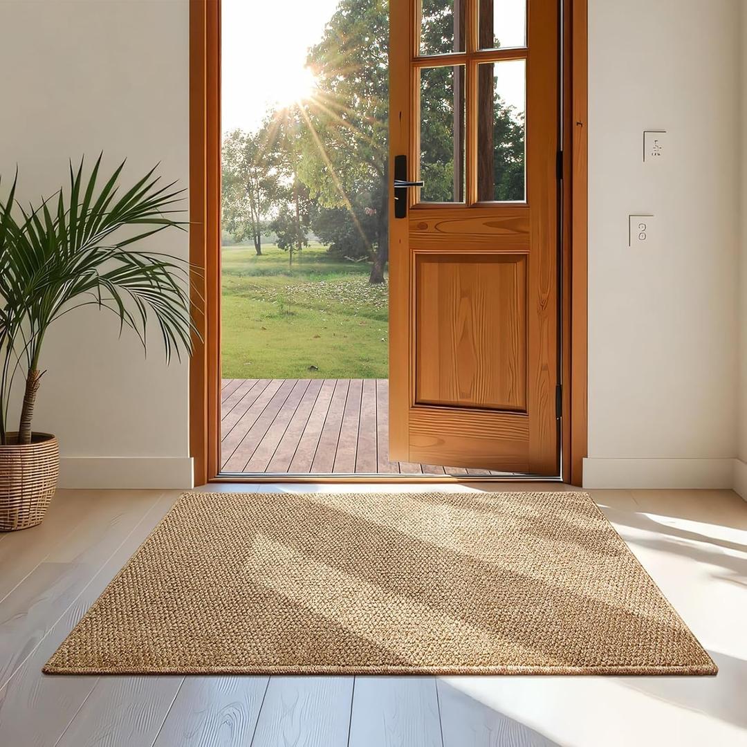 Softlife Rugs for Entryway 2x3 ft Door Mat Faux Jute Rug Dirt Trapper Small Bathroom Rug Washable Kitchen Mat Modern Farmhouse Carpet for Front Porch Bathroom Kitchen Bedroom, Brown