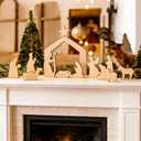 13 Pcs Wooden Nativity Scene Set Figures,Holy Family with Wooden Arched Stable and Figurines Including Baby Jesus, Mary, Joseph and More, Wood Religious Collections for Indoor Home Tabletop Decor