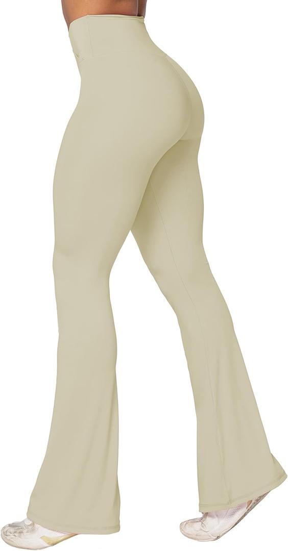 Sunzel Flare Leggings, Crossover Yoga Pants with Tummy Control, High-Waisted and Wide Leg (X-Small, Apricot)