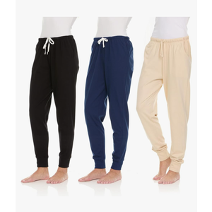 Essential Elements 3 Pack: Womens Cotton Joggers - 100% Cotton Lounge Athletic Casual Sleep Casual Pajama PJ Pants Sweatpants, XL