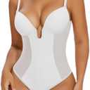 SHAPERIN Women's Backless Body Shaper Bra Faja U Plunge Low Back Thong Shapewear Tummy Control Deep V Bodysuit Size M