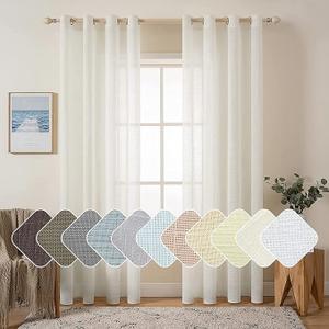 MIULEE Linen Sheer Curtains 108 Inch Long Elegant Solid Natural White Drapes Grommet Top Window Voile Panels Linen Textured Panels for Bedroom Living Room (52X108 Inch)