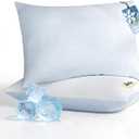 Serta Cooling Down Alternative Bed Pillows Queen Size Set of 2, Reversible Cooling & Cotton Fabric, Medium Firm, Breathable Support for Hot, Side, Back & Stomach Sleepers, 20" x 28"
