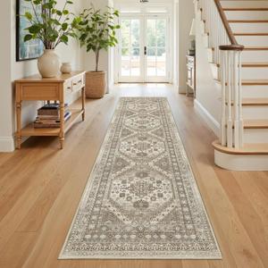 Runner Rug 2x8 Runners for Hallways Non Slip Washable, Vintage Hallway Runner Rugs for Living Room, Low Pile Soft Hallway Rug for Kitchen Bedroom Laundry Room Rug(Brown,2'x8')
