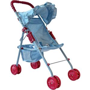 My First Baby Doll Stroller for Toddlers 3 Year Old Girls, Little Kids | Folding Baby Stroller for Dolls, Toy Stroller for Baby Dolls with Bottom Storage Basket, Foldable Frame, Canopy, Seatbelt (Light Denim)