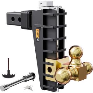 LOCAME Adjustable Trailer Hitch, Tri-Ball(1-7/8'', 2'', 2-5/16''), Fits 2 Inch Receiver, 8 Inch Drop Hitch, 17000 LBS GTW, Heavy Duty Trailer Hitch for Truck, Gold, LC0081