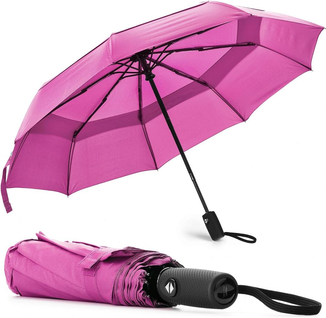 Mr. Pen- Windproof Travel Umbrella, Small Water-Resistant Automatic Folding Umbrella for Rain and Sun, Light, Compact and Portable for Women & Men, Fits Car & Backpack (Pink Blossom)