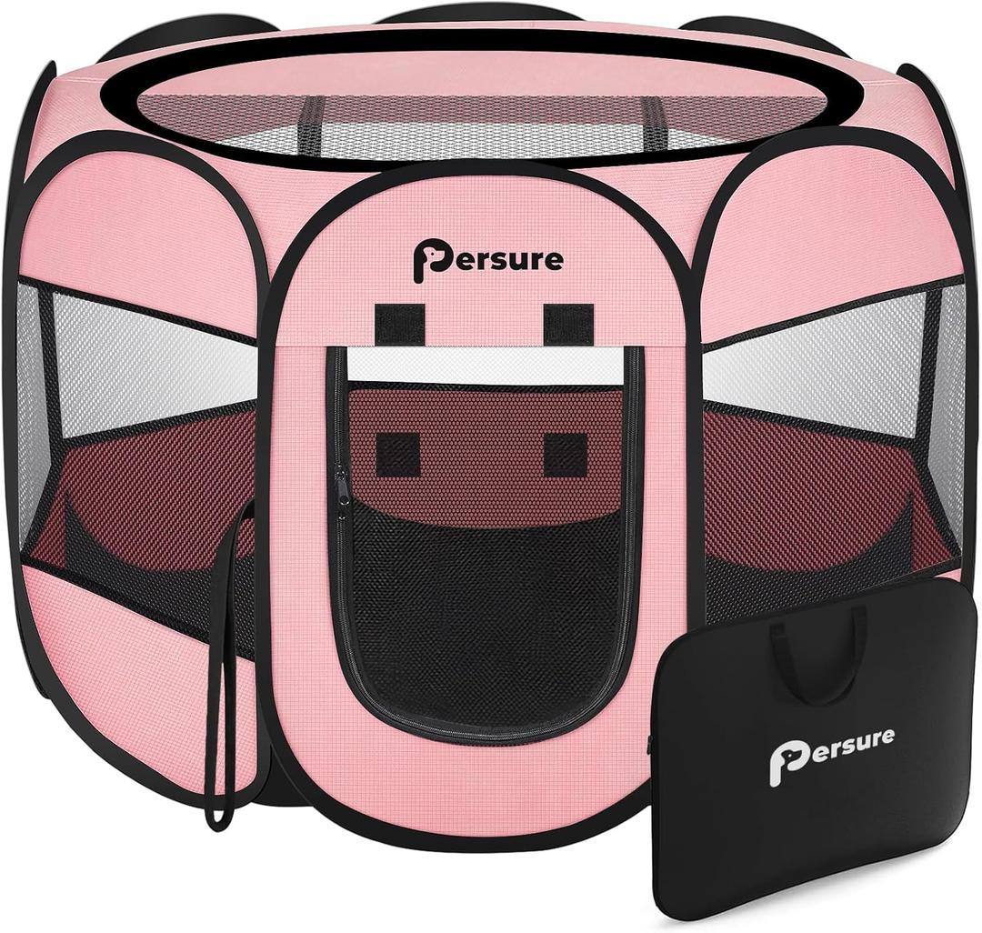 Dog Cat Playpen Indoor Outdoor for Puppy Pet Dog Cat Recovery After Surgery, Dog Tent Crates Cage Indoor/Outdoor, Portable Pop Up Dog Kennel with Carrying Case for Travel (Premium Pink, Small)