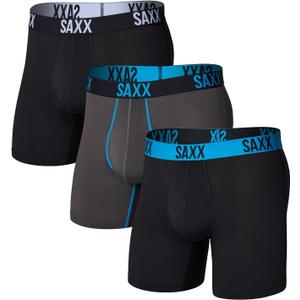 SAXX Underwear Co. Men's Core Performance Mesh Boxer Brief with Fly, Pouch, 3-pack (Black/Graphite/Athletic) Small