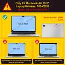 Tuiklol Compatible with New MacBook Air 15 inch Case 2023 M2 Clip, Model A2941 Hard Shell Case with Keyboard Cover & Screen Protector & OTG Adapter with Air 15.3 M2 Cover,Sparkly Purple