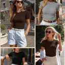 3 Pack Women's Lace Tops Ribbed T-Shirts | Short Sleeve, Lettuce Trim, Cute, Crewneck, Summer, Fitted, Bow Knot, Casual, Soft, Cute, Y2k, Tees, Casual Wear, Office (M)