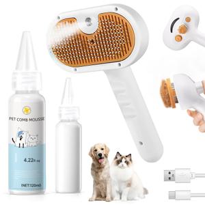 Pet Steam Brush for Dog & Cat 3-in-1 Spray Hair Removal Comb Steam for Shedding & Grooming Water Brush for Long & Short Haired Pets Spritz Defur Comb Includes Waterless Shampoo