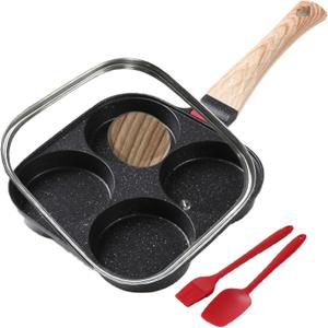 Egg Pan 4 Cup Nonstick Frying Omelette Pan with Lid for Breakfast Skillet for Eggs Pancake with 1 Spatula 1 Brush Black