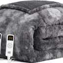 EHEYCIGA Faux Fur Heated Electric Blanket King Size - 9 Heating Levels, 10 Hours Auto Off, Soft Cozy Washable Dual Control With Fast Heating, 90 x 100 Inches (Grey)