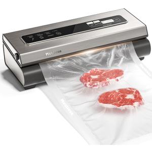 Mesliese Vacuum Sealer Machine Powerful 90Kpa Precision 6-in-1 Compact Food Preservation System with Cutter, 2 Bag Rolls & 5 Pre-cut Bags, Widened 12mm Sealing Strip, Dry & Moist Modes (Silver)