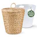 3 Gallon Wicker Trash Can with Lid and Liner - Rattan Trash Can - Wicker Waste Basket for Bathroom, Bedroom, Kitchen, Living Room