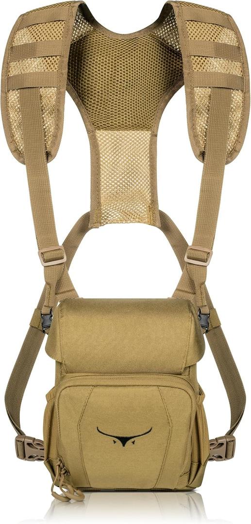 Binocular Harness Chest Pack - Lightweight Bino Harness with Rangefinder Pouch, Silent Hunting Chest Rig and Binocular Case w/MOLLE System, Veteran Owned Gear, Coyote