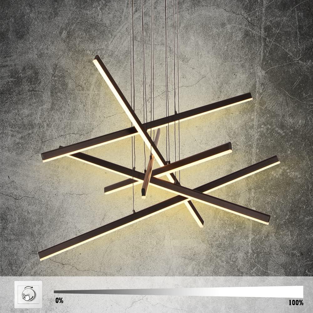 Artop Dimmable Modern Chandelier LED 6 Lights Linear Pendant Light Adjustable Height Chandelier Light Fixture for Kitchen Island Dinning Room Living Room Office Restaurant Black