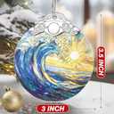 2 x Sea Wave Ornament  Christmas Decoration & Christmas Ornament; Stained Glass Holiday Decoration (Holiday Present, Bauble Present, Gift Idea, Gift Exchange) | Heirloom Keepsakes