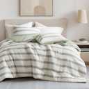 Madison Park Essentials Striped Comforter Set Twin Size, Yarn-Dyed Reversible Comforter with Minimalist Stripes, Crinkled Texture Bedding Set for All-Season Lightweight Warmth, Merritt Sage Green