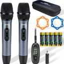 Wireless Microphone Set for Singing, Speech & Karaoke, 2.4GHz Dual-Mic Receiver, 200ft, Storage Bag Included, Metal Cordless Mic 2 Pack for Karaoke Machines, PA Systems, PartyBox, Gray-Blue