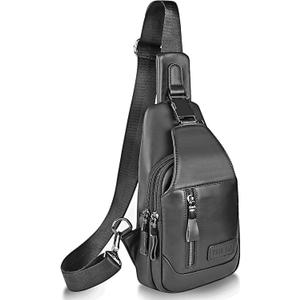 Leather Sling Bag Purse Chest Shoulder Backpack,Crossbody Bags for Men Outdoors (Black3)