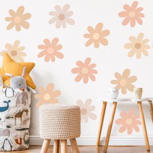TaoBary 12 Sheets Daisy Wall Decal Flower Wall Sticker Cute Daisy Sticker Pink White Flower Decal Peel and Stick Floral Wallpaper for Nursery Bedroom Home Decor(Light Color, Bobo Style)