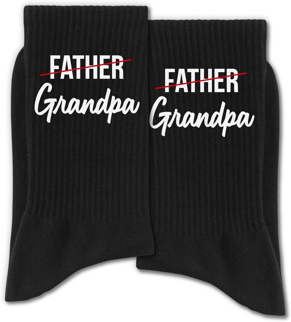 Funny Dad Uncle Grandpa Socks, Black Crew Socks for Family Men