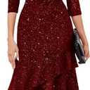 BeryLove Cocktail Summer Prom Dress for Women Evening Sequin Glitter 3/4 Sleeve Party Ruffle Elegant High Low Sparkly Gowns 7065 Burgundy L