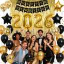 JOJO FLY New Years Eve Party Decorations Kit, Gold 2026 Balloons, Happy New Year Banner, Gold Foil Curtain, Black and Gold Balloons Set, New Years Eve Party Supplies 2026