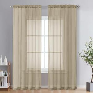 OVZME Taupe Sheer Curtains 84 Inches Long 2 Panels - Soft Light Filtering Window Sheer Panels for Living Room/Bedroom, Top Dual Rod Pocket, 1 Pair, Each 42Wx84L Inches, Taupe