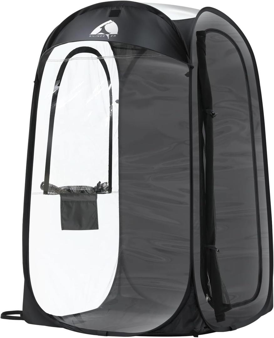 Sports Pod, Kilindeer Pop Up Weather Tent for 1 Person  Portable All-Weather Shelter with Clear TPU Panels, Instant Setup for Outdoor Events, Camping, Hiking, Wind & Rain Protection (Black)
