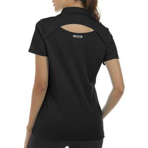 MoFiz Back Cut Out Womens Golf Polo Shirts and Ladies Floral Golf Apparel Moisture Wicking TennisTops with Hem Slightly Slit (XSmall, Black)