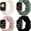 Recoppa Compatible for Apple Watch Band Scrunchie 38mm 40mm 41mm 42mm 44mm 45mm 46mm Cute Printed Elastic Solo Loop Bands Women Bracelet Strap for iWatch Series 11 10 9 8 7 6 5 4 3 2 1 SE, 4 Packs (Black/Floral Lace/Pink/Pine Green)