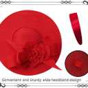 dressfan Church Fascinator Derby Hats for Women,20s 50s Linen Vintage Derby Hat for Church/Wedding/Cocktail/Tea Party (Red)