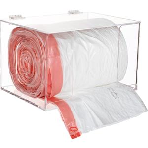 Extra Large Trash Bag Holder Dispenser with Lid, Wall Mount Acrylic Garbage Bag Dispenser Under Sink for Laundry Room Organization and Storage, Fit Costco Kitchen Trash Can Liner Bags, Clear