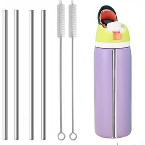 Straw Replacement Compatible for Owala Water Bottle 24 oz 32 oz, Metal Drinking Straw with Cleaner Brush Compatible with Owala FreeSip 24OZ/32OZ, Stainless Steel Straw Accessories Fit for Owala