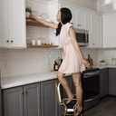 COSCO Stylaire Retro Chair + Step Stool with Flip-Up Seat , Gold & Cream